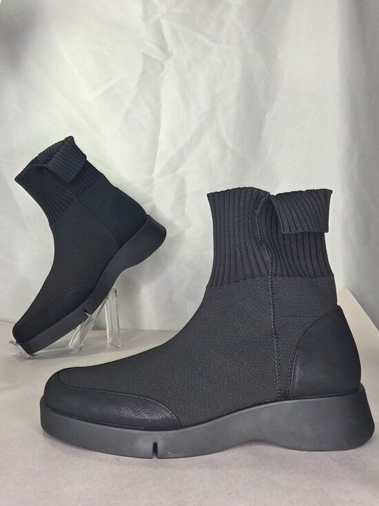 Aerosoles Shoes - Aerosoles Flame Bootie - Black Knit/faux Tumbled Nubuck, 9.5 M